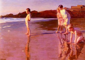 貝尼托 雷沃列多 科雷亞 Children On The Beach At Sunset, Valencia